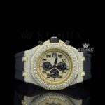 Black Rubber Strap AP Iced Out Yellow Dial Moissanite Diamond Watch