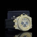 Black Rubber Strap AP Iced Out Yellow Dial Moissanite Diamond Watch Right Profile View