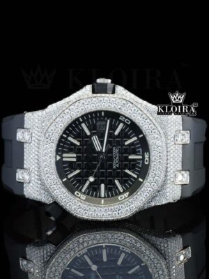 Black Rubber Strap Black Dial AP Iced Out Moissanite Diamond Watch