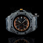 Black Rubber Strap Chronograph Dial Semi Iced Out Moissanite Watch