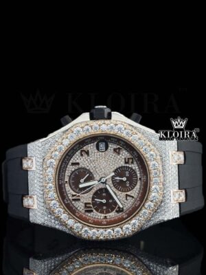 Black Rubber Strap Chronograph Semi Iced Out Moissanite Diamond Watch