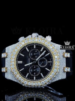 Black Rubber Strap Iced Out Chronograph Dial Moissanite Diamond Watch
