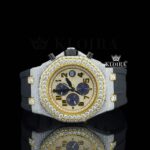 Black Rubber Strap Yellow Dial Chronograph Standard Numerals Moissanite Watch