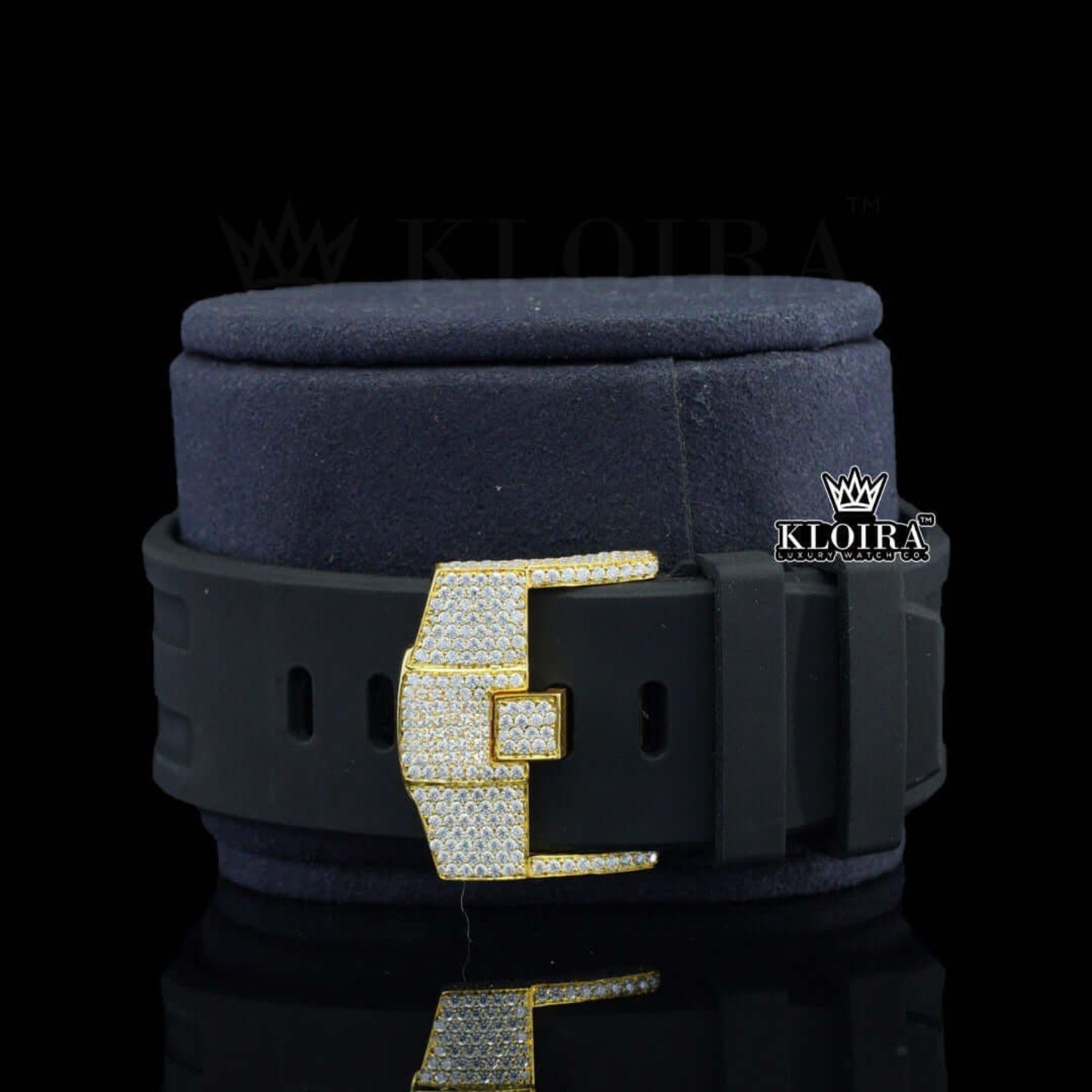 Black Rubber Strap Yellow Dial Chronograph Standard Numerals Moissanite Watch Strap View