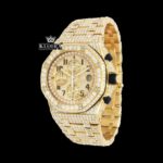 Black Standard Numerals Chronograph Yellow Gold Iced Out Moissanite Watch Close Up Dial View