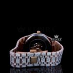 Black Stick Markers Dial Rose Gold Fully Iced Out Natural Diamond Watch Caseback View