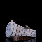 Black Stick Markers Dial Rose Gold Fully Iced Out Natural Diamond Watch Left Profile View