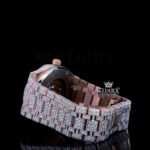 Black Stick Markers Dial Rose Gold Fully Iced Out Natural Diamond Watch Left Side Bracelet View