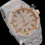 Black Stick Markers Rose Face Two Tone Moissanite Diamond Watch Close Up Dial View