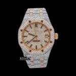 Black Stick Markers Dial Two Tone Rose Gold Block Link Strap Moissanite Watch