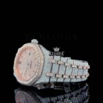 Black Stick Markers Dial Two Tone Rose Gold Iecd Out Natural Diamond Watch Left Side View