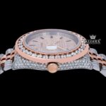 Black Stick Markers Dial Two Tone Rose Gold Moissanite Watch Crown View
