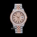 Black Stick Markers Dial Two Tone Rose Gold Moissanite Watch