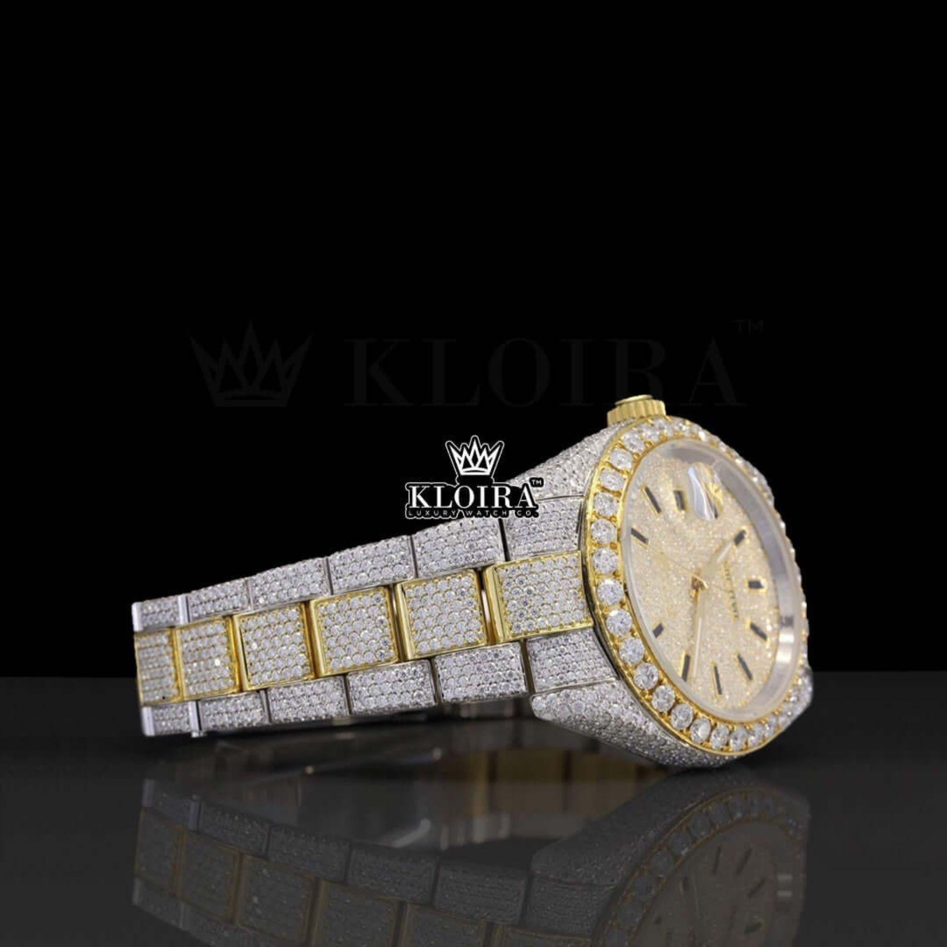 Black Stick Markers Dial Two Tone Yellow Gold Natural Diamond Watch Right Side View