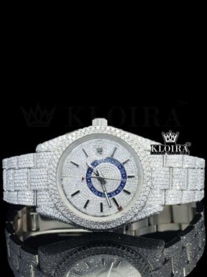 Black Stick Markers Dual Time Dial Fully Iced Out Moissanite Watch