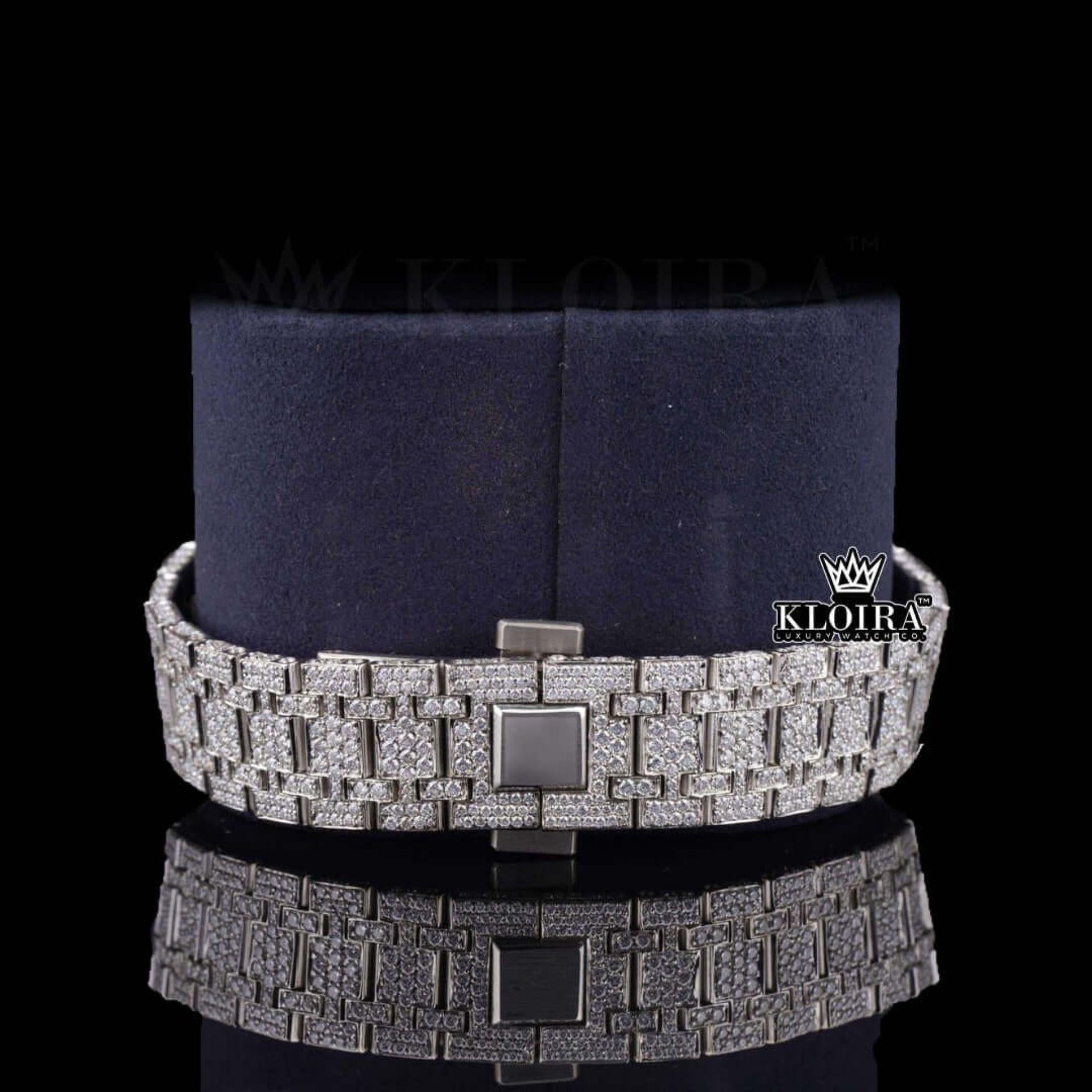 Black Stick Markers White Dial AP Bust Down Moissanite Diamond Watch Bracelet View