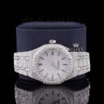 Black Stick Markers White Dial AP Bust Down Moissanite Diamond Watch Close Up Front View