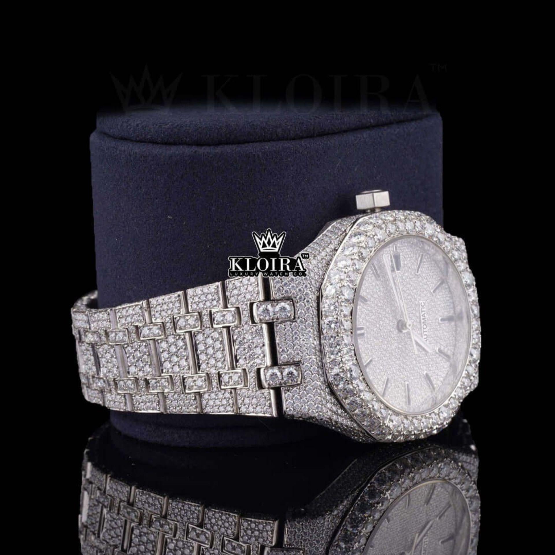 Black Stick Markers White Dial AP Bust Down Moissanite Diamond Watch Right Profile View