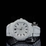 Black Stick Markers White Dial Fully Iced Moissanite Diamond Watch