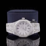 Black Stick Markers White Dial Fully Iced Out Lab Grown Diamond Watch Close Up Front View