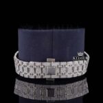 Black Stick Markers White Dial Fully Iced Out Lab Grown Diamond Watch Strap View