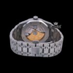Black Stick Markers White Dial Fully Iced Out Moissanite Diamond Watch Caseback View