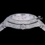 Black Stick Markers White Dial Fully Iced Out Moissanite Diamond Watch Crown View