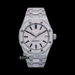 Black Stick Markers White Dial Fully Iced Out Moissanite Diamond Watch