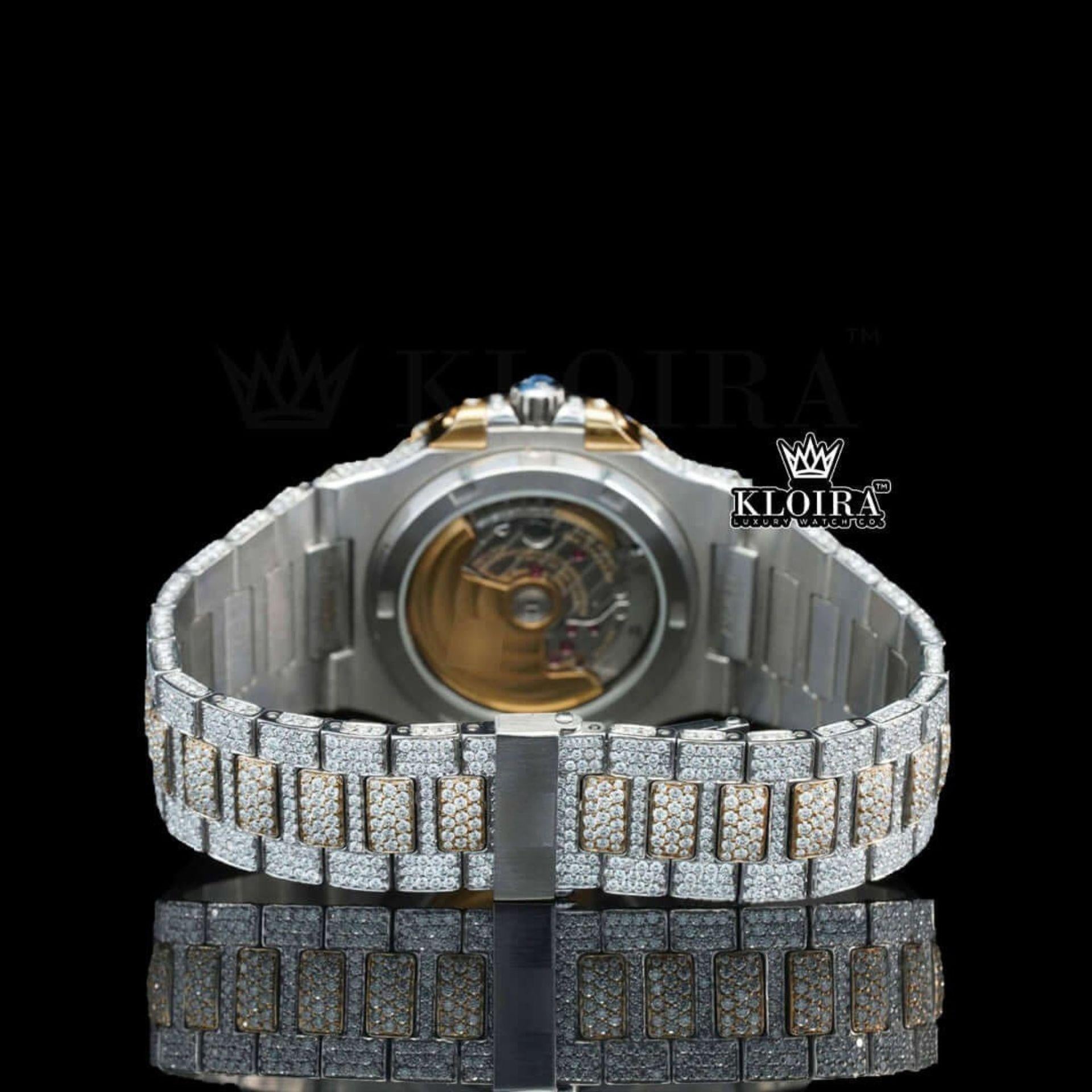 Black Stick Markers Yellow Dial Fully Iced Lab-Grown Diamond Watch Caseback View