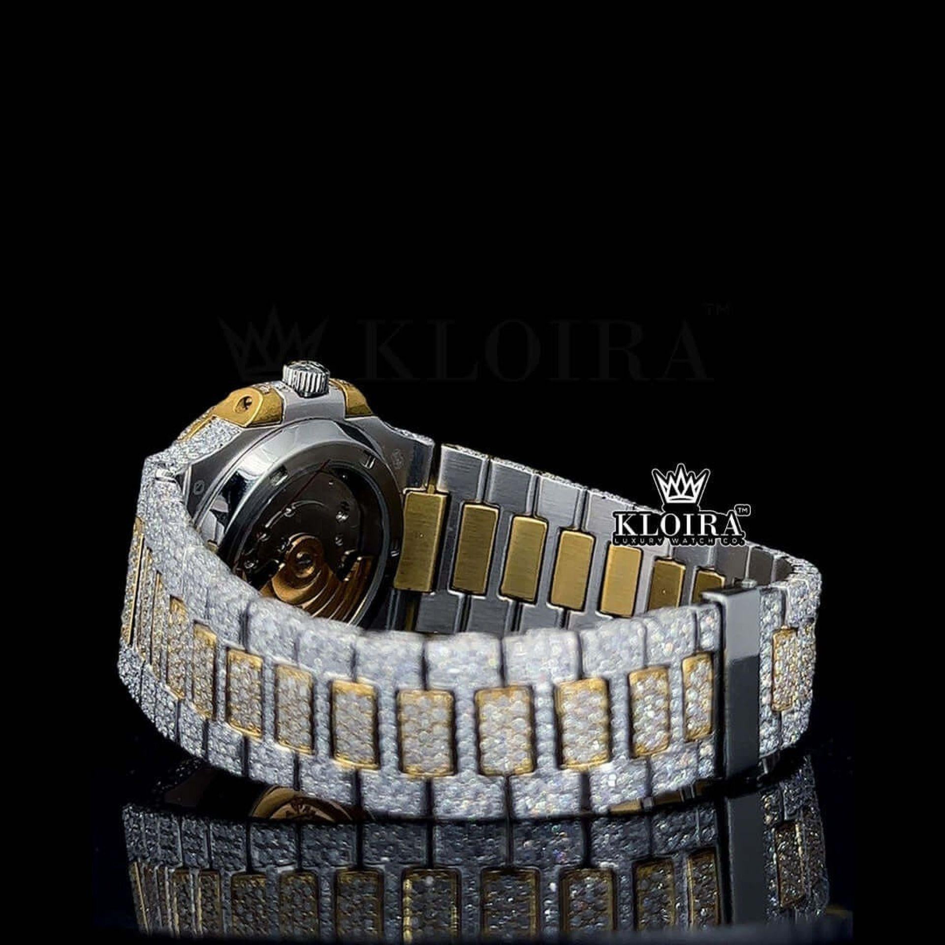 Black Stick Markers Yellow Dial Two Tone Moissanite Diamond Watch Bracelet View