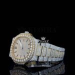 Black Stick Markers Yellow Dial Two Tone Moissanite Diamond Watch Left Profile View
