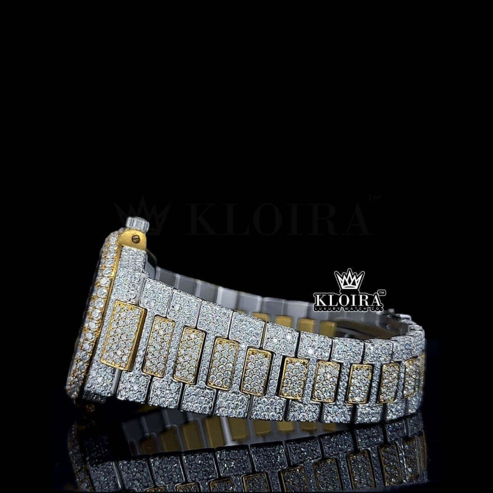 Black Stick Markers Yellow Dial Two Tone Moissanite Diamond Watch Left Side View