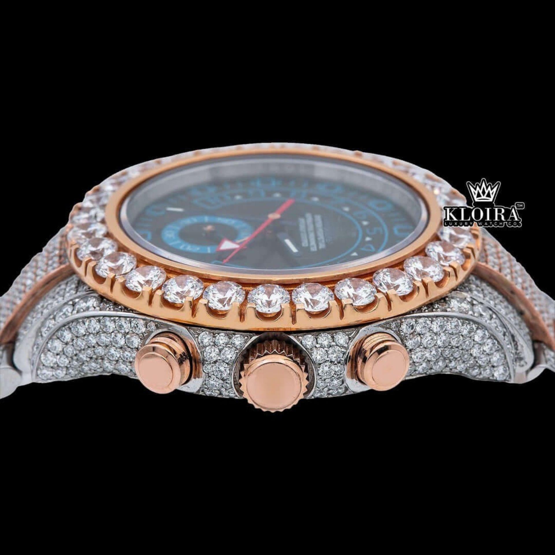 Black Sub Dial Standard Numerals Two Tone Rose Gold Lab-grown Diamond Watch Crown View