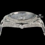 Blue Arabic Numerals Dial Iced Out Diamond Link Strap Moissanite Watch Crown View