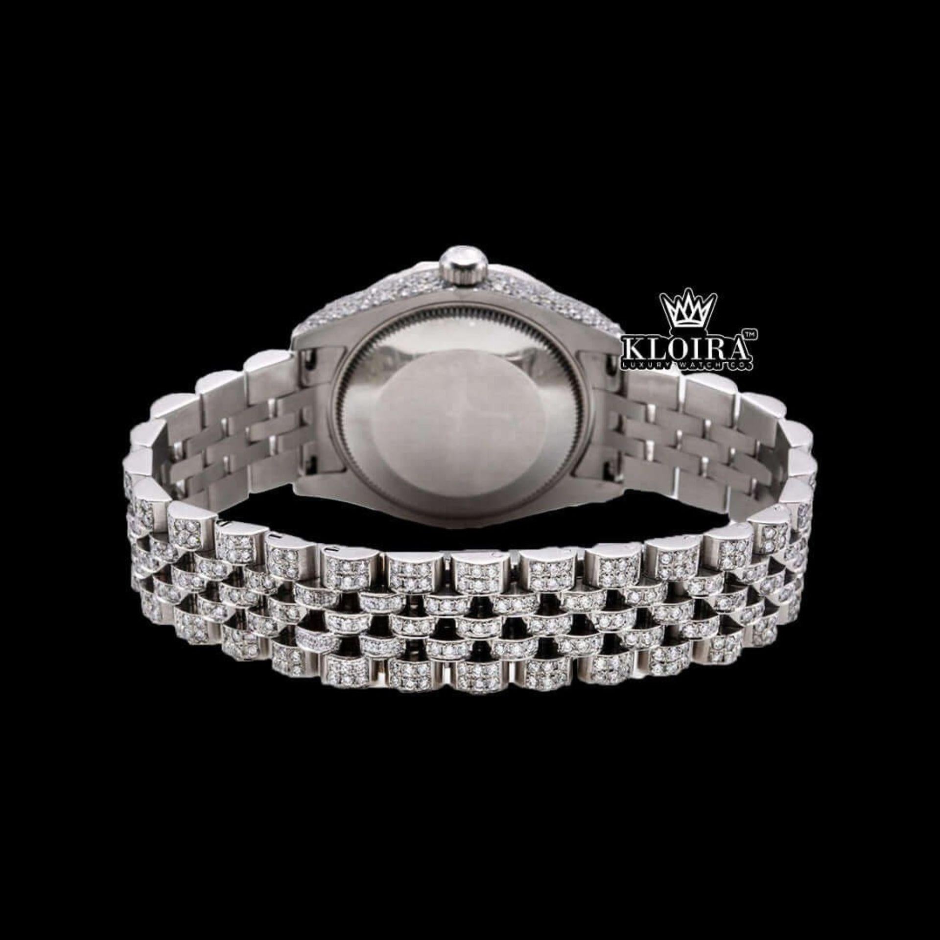 Blue Arabic Numerals Fully Iced Out Moissanite Diamond Watch Caseback View