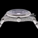 Blue Arabic Numerals Fully Iced Out Moissanite Diamond Watch Crown View