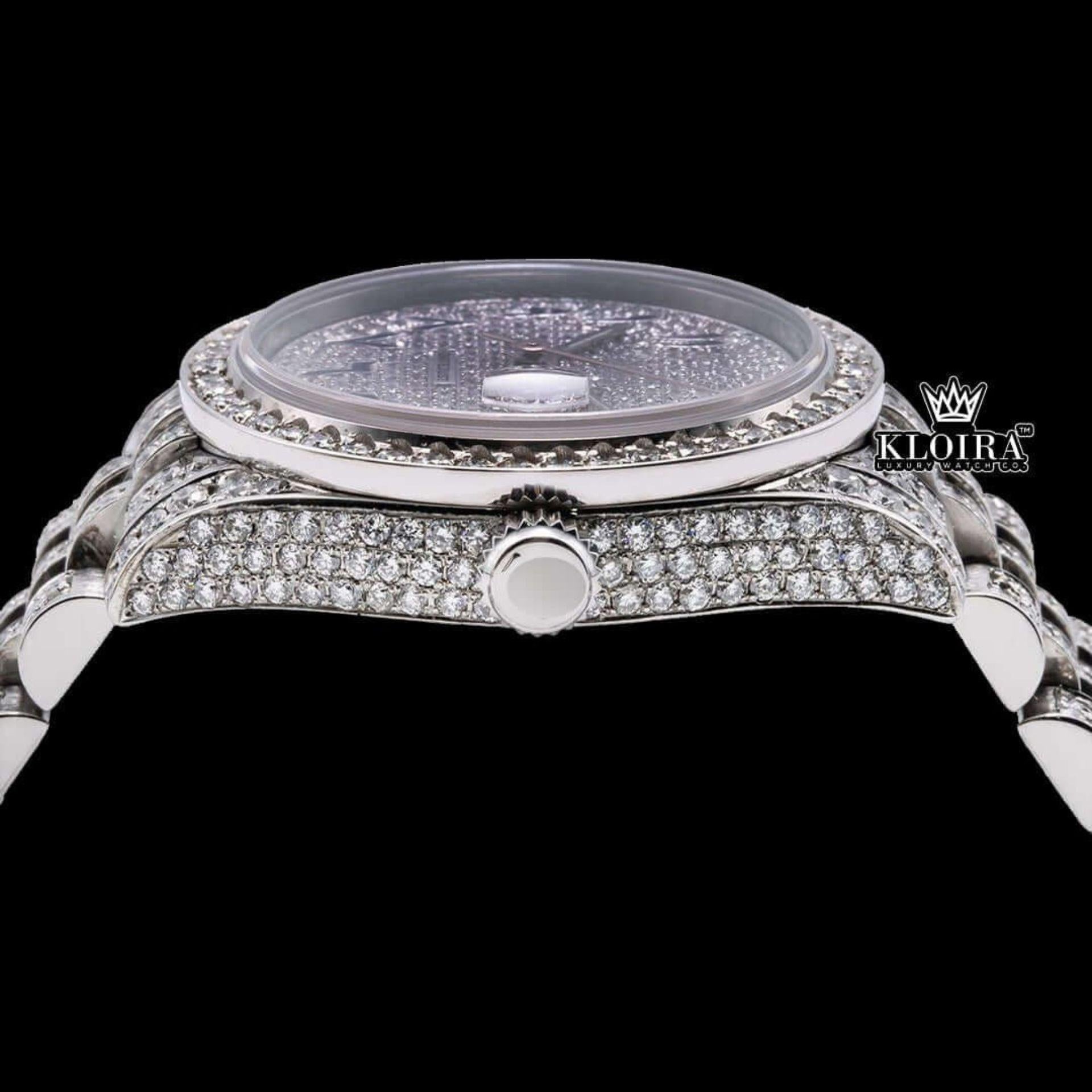 Blue Arabic Numerals Fully Iced Out Moissanite Diamond Watch Crown View