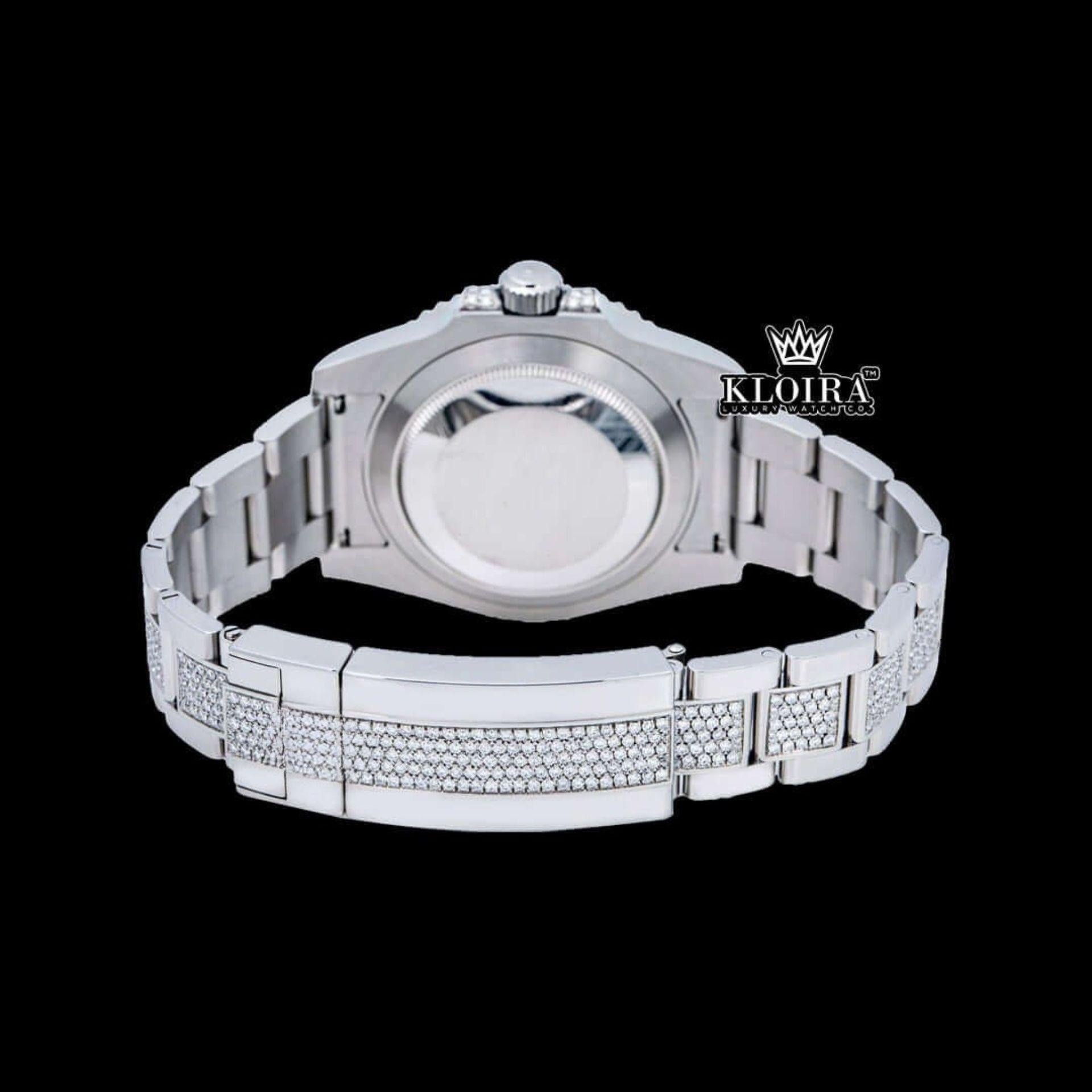 Blue Bezel Diamond Markers Dial Fully Iced Out Moissanite Watch Caseback View