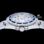 Blue Bezel Diamond Markers Dial Fully Iced Out Moissanite Watch Crown View