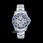 Blue Bezel Diamond Markers Dial Fully Iced Out Moissanite Watch