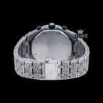 Blue Chronograph Dial Standard Numerals Fully Iced Out Moissanite Watch Caseback View