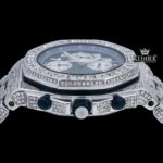Blue Chronograph Dial Standard Numerals Fully Iced Out Moissanite Watch Crown View