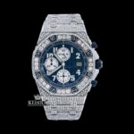 Blue Chronograph Dial Standard Numerals Fully Iced Out Moissanite Watch