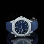 Blue Dial Blue Rubber Strap Semi Iced Out Moissanite Watch