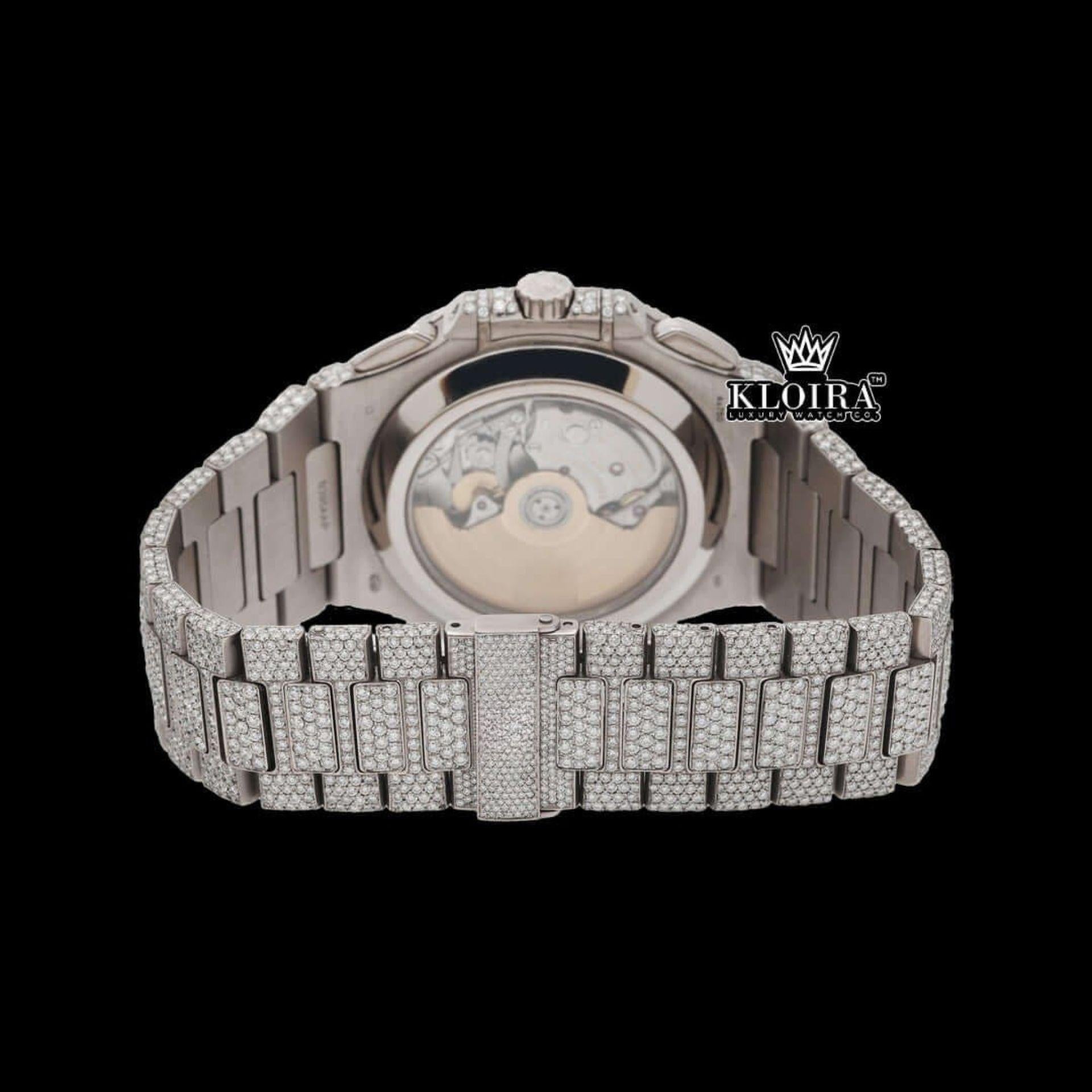 Blue Dial Diamond Markers Chronograph Moissanite Diamond Watch Caseback View