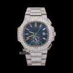 Blue Dial Diamond Markers Chronograph Moissanite Diamond Watch