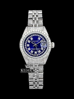 Blue Dial Diamond Markers Fully Iced Out Moissanite Diamond Watch
