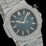 Blue Dial Fully Iced Out Moissanite Diamond Watch Close Up Dial View