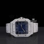 Blue Dial Roman Numerals Bust Down Moissanite Diamond Watch