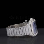 Blue Dial Roman Numerals Bust Down Moissanite Diamond Watch Right Side View
